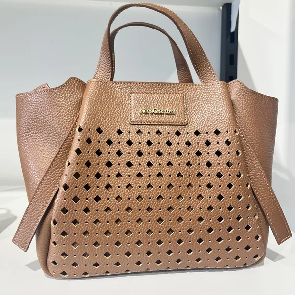 Nero Giardini perforated leather tote bag styled at Lejose Fashion House