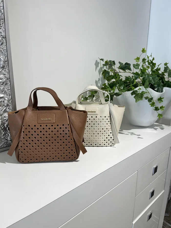 Nero Giardini perforated leather totes styled at Lejose Fashion House