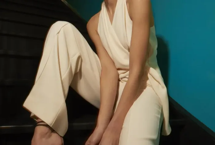 Draped halterneck jumpsuit styled at Lejose Fashion House