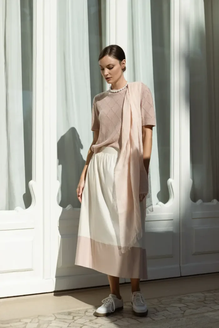 Gran Sasso SS26 knit top and scarf styled at Lejose Fashion House