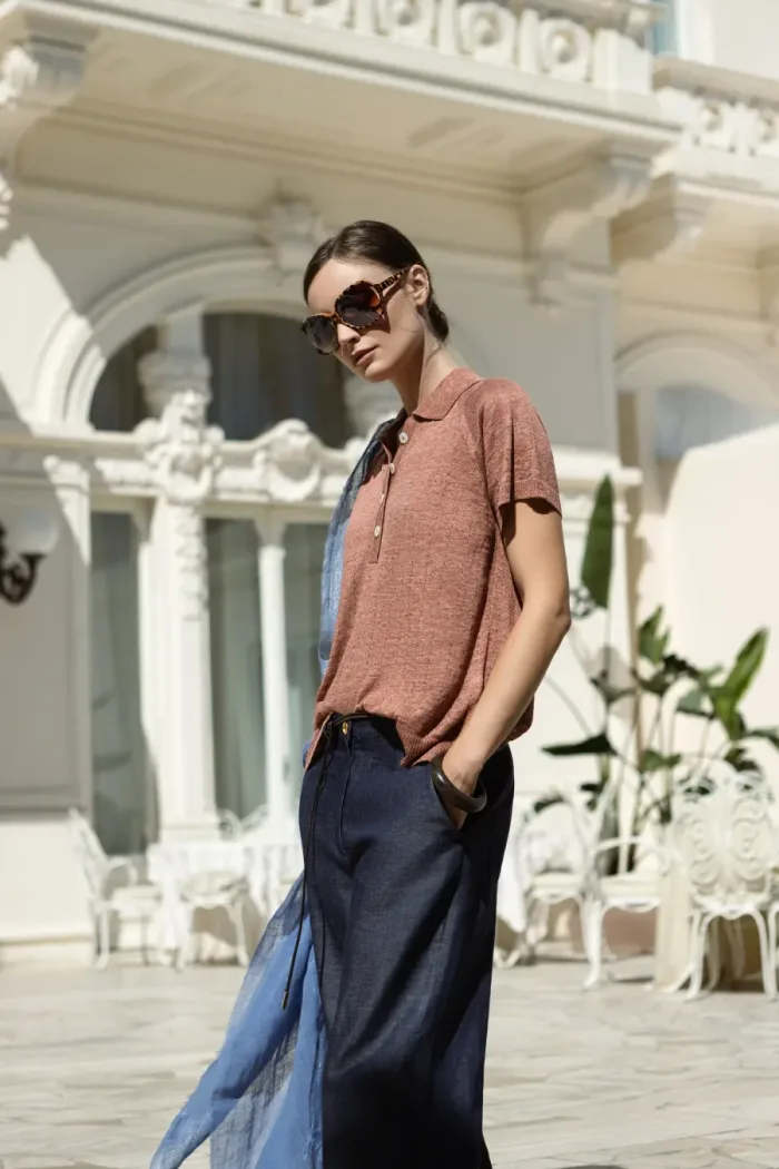 Gran Sasso SS26 knit polo and wide trousers styled at Lejose Fashion House