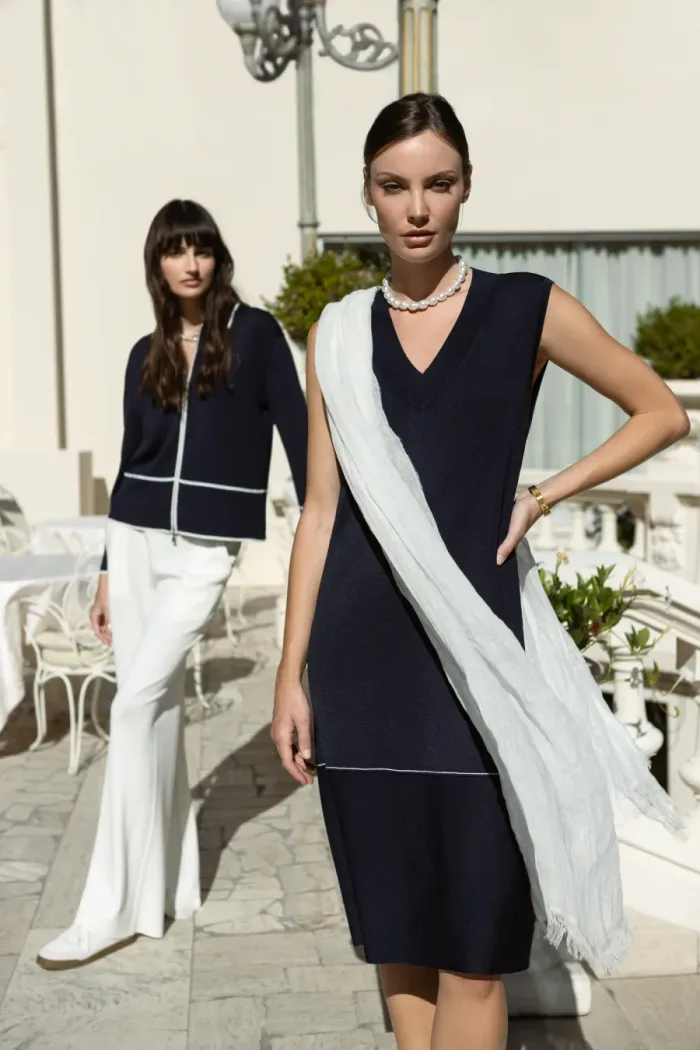 Gran Sasso SS26 sleeveless knit dress styled at Lejose Fashion House