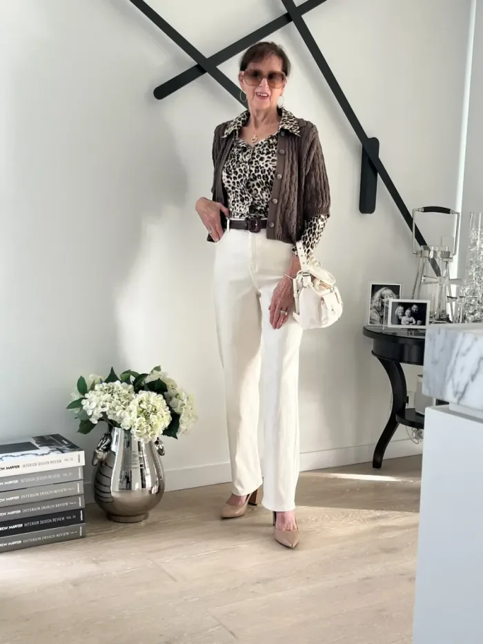 Leopard print cardigan styled at Lejose Fashion House