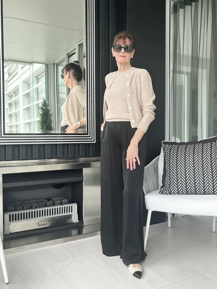 Gran Sasso twin set with Marella palazzo pant and Nero Giardini shoe, styled at Lejose Fashion House