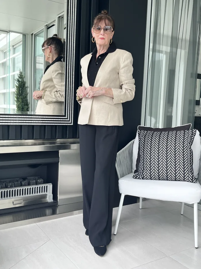Marella tailored jacket and pant styled at Lejose Fashion House