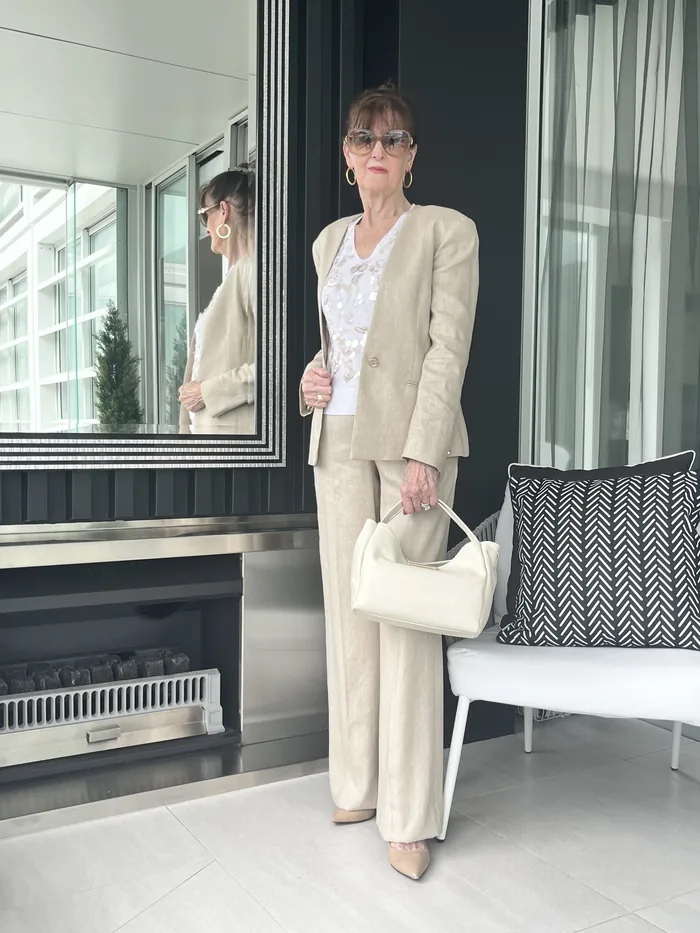 Marella tailored suit with Fabiana Filippi top, styled at Lejose Fashion House