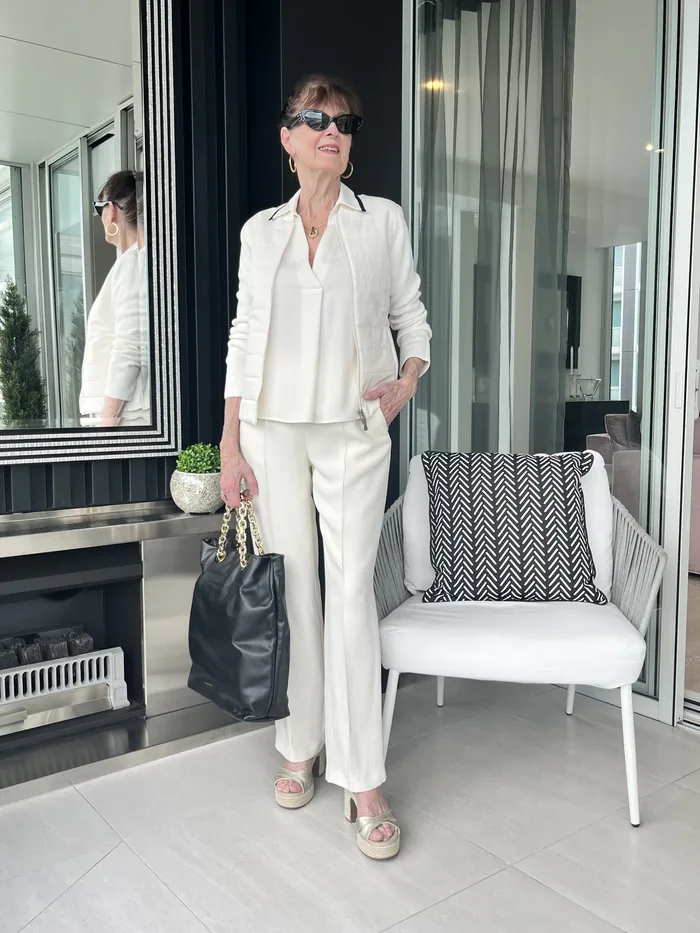 Gran Sasso quilted cotton knit jacket with Fabiana Filippi trouser, styled at Lejose Fashion House