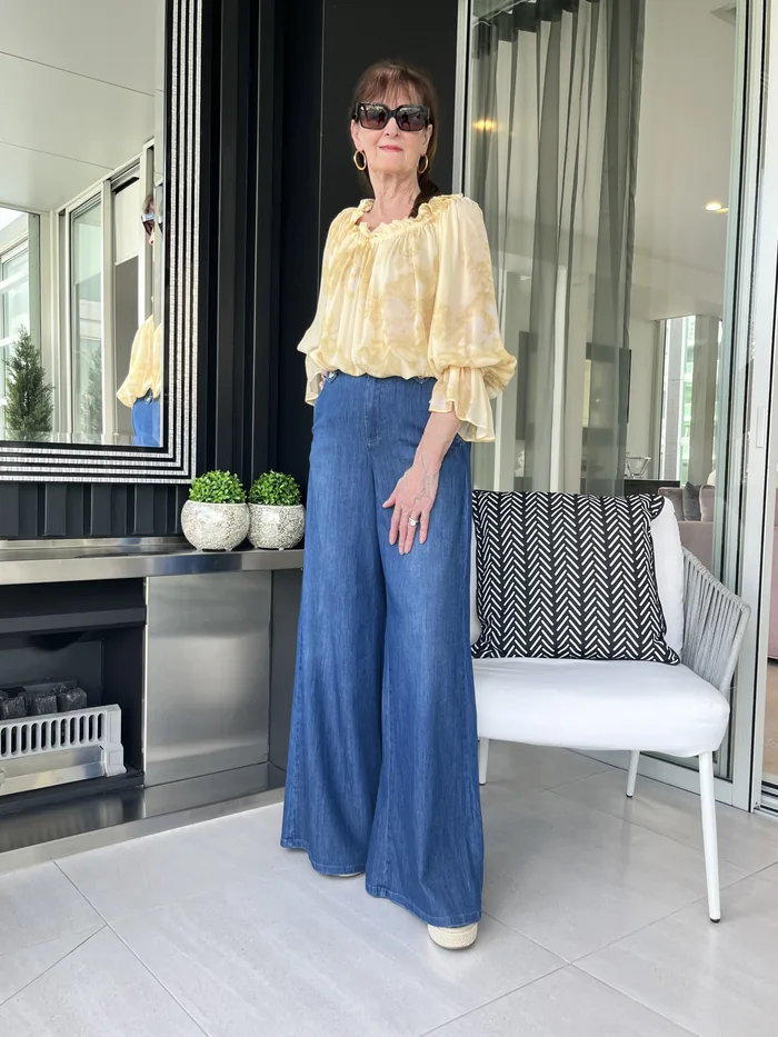 Marella floral blouse with wide-leg denim, styled at Lejose Fashion House
