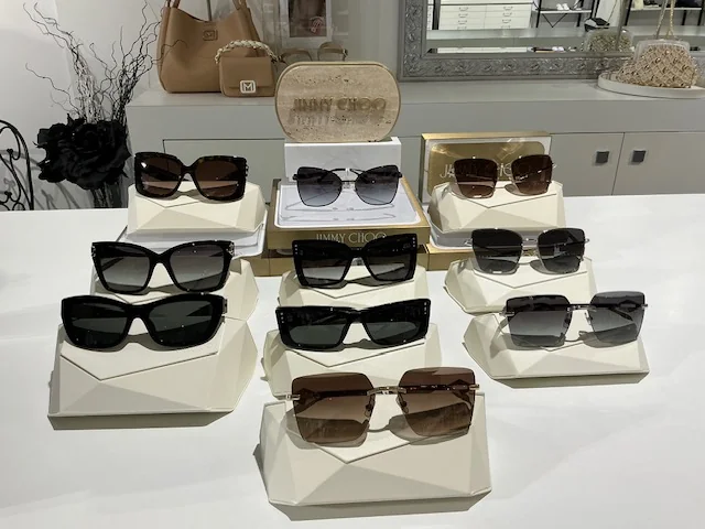 Jimmy Choo sunglasses collection with bags, in-store at Lejose Fashion House